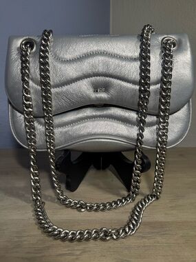 JW PEI Silver Puffy Wave Chain Shoulder Bag Crossbody Vegan Leather